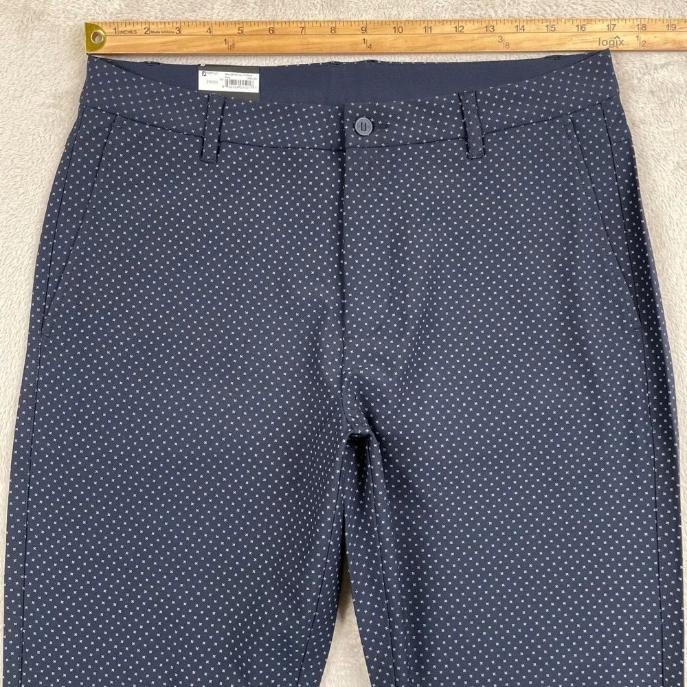 New FootJoy Tour Fit Pant Men 34x32 Navy Blue MicroPrint Cross Stretch Golf